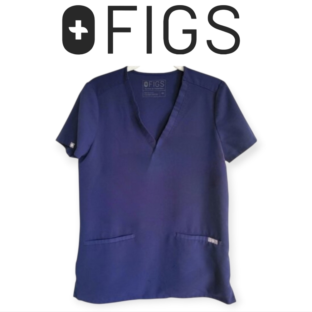 FIGS Navy Blue Casma Scrub Top XS Women’s V-Neck Three-Pocket Trendy Workwear